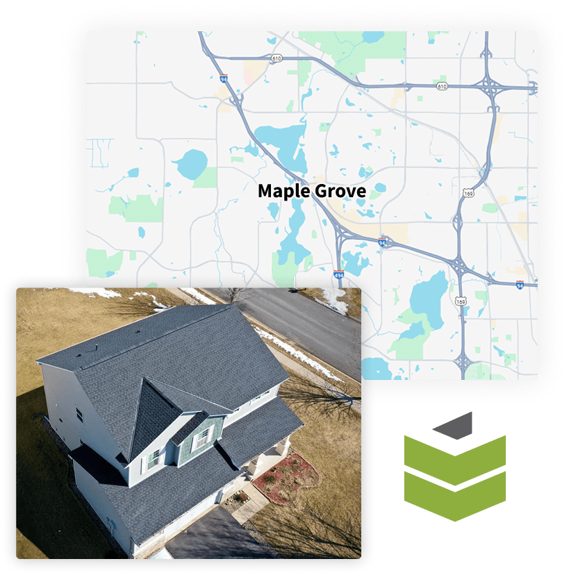 Maple Grove map with Legacy Construction logo and photo of house