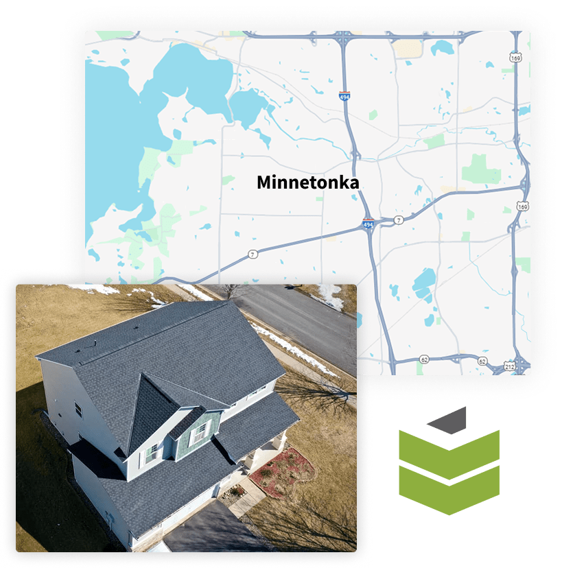 Minnetonka map with Legacy Construction logo and photo of house