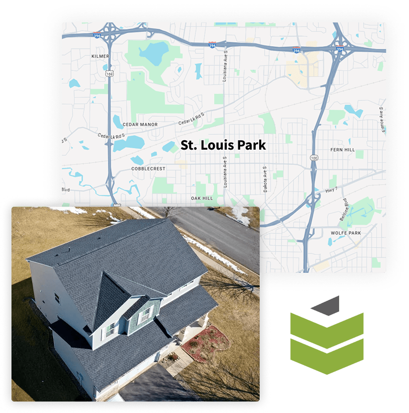 Maple Grove map with Legacy Construction logo and photo of house